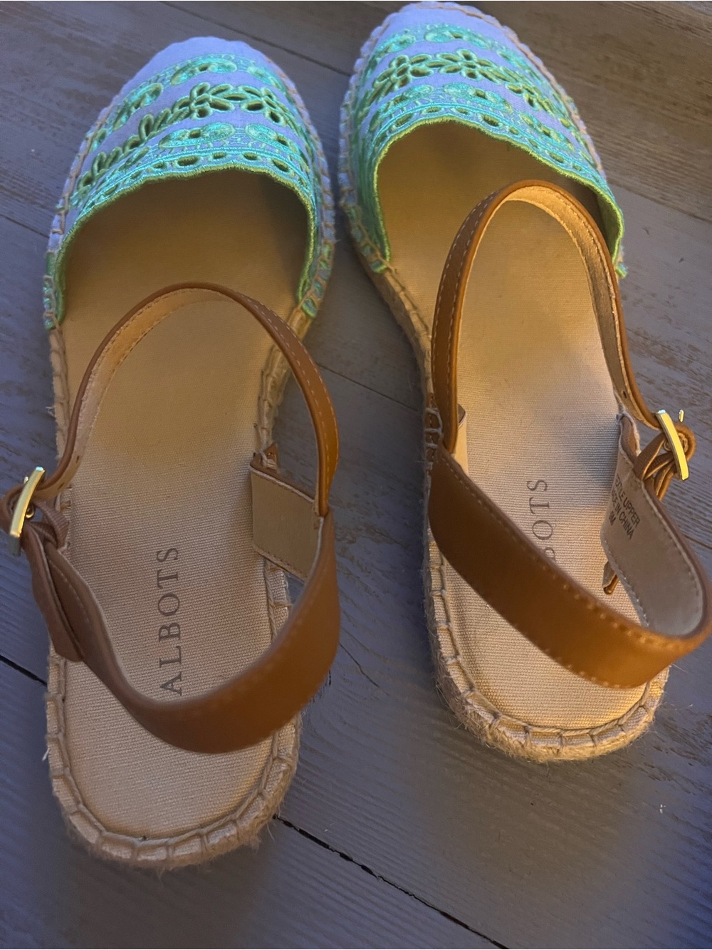 Talbots Espadrille Slingback Flats with Green Embroidered Toe - Picture 5 of 6